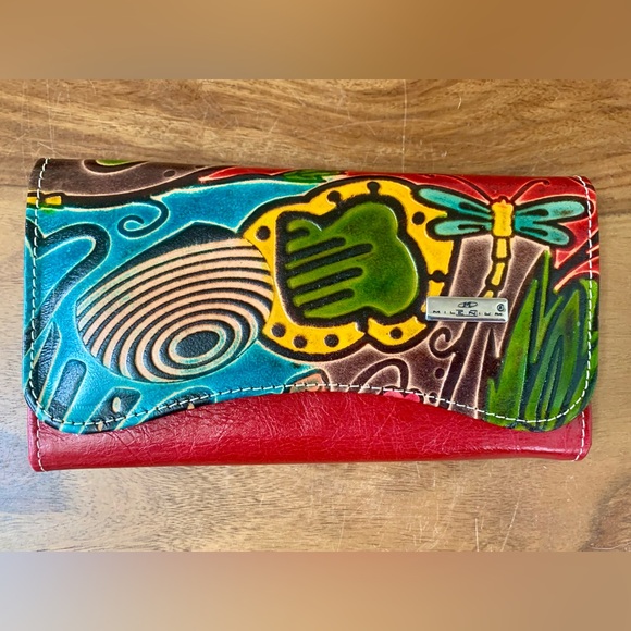 Rare Kane Milenium Red Leather Tri-Fold Wallet - Picture 1 of 6